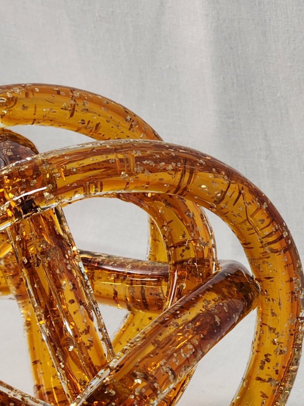 Artisan Blown Glass Amber Infinity Knot Rope Golden Speckled Home Office Decor - Picture 4 of 11